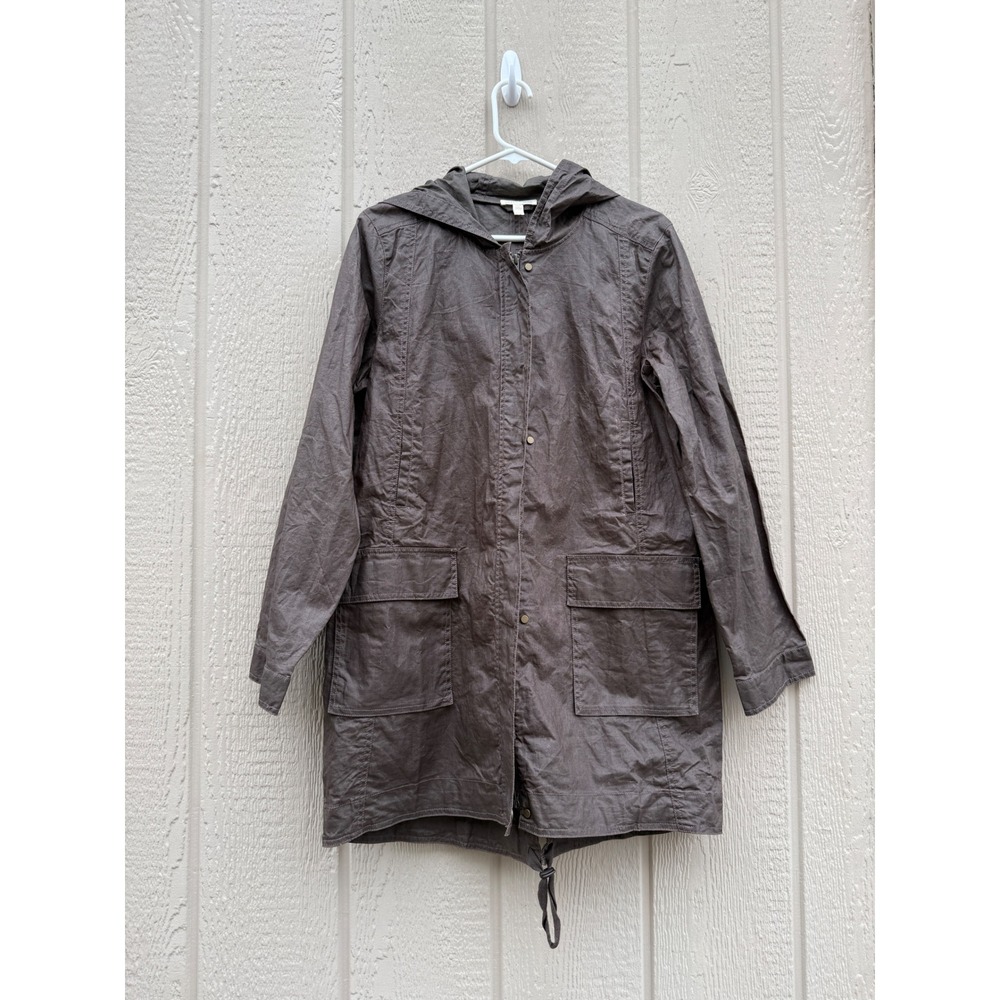 Eileen Fisher M Hooded Parka Minimalist Organic Linen Utility Jacket